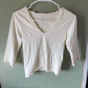Free People Ivory Half Sleeve V-Neck Top